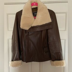 Genuine leather and shearling moto jacket